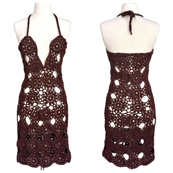 Lavinia Turra Dresses & Skirts - NWT Lavinia Turra Italy Crochet knit granny halter dress festival brown Small